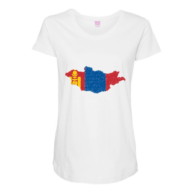 Mongolia Map Flag Drawing Line Art Maternity Scoop Neck T-shirt by Erwin Saputra Art | Artistshot