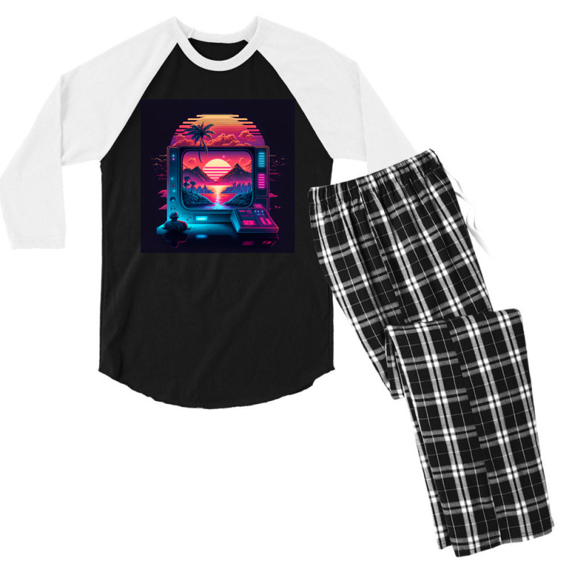 Gaming Retro Synthwave Men's 3/4 Sleeve Pajama Set by Agus Creative | Artistshot