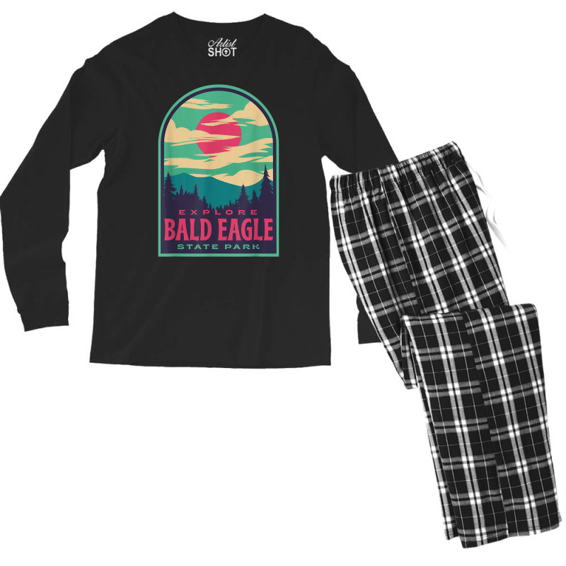 Bald Eagle State Park Retro Sunset T Shirt Men's Long Sleeve Pajama Set | Artistshot