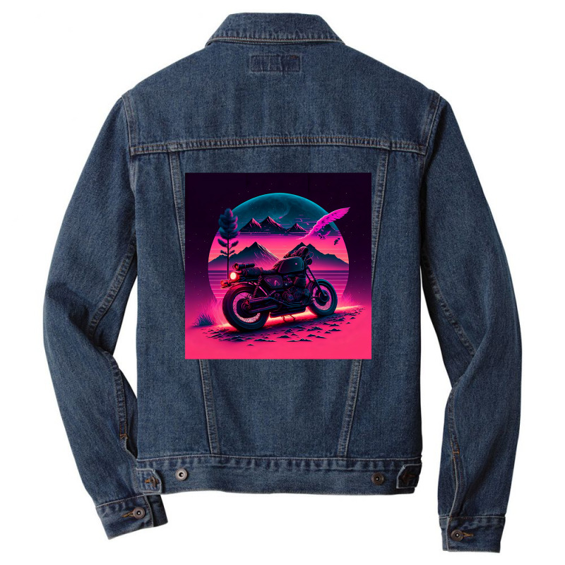 Motorcycle Retro Synthwave Men Denim Jacket by Agus Creative | Artistshot