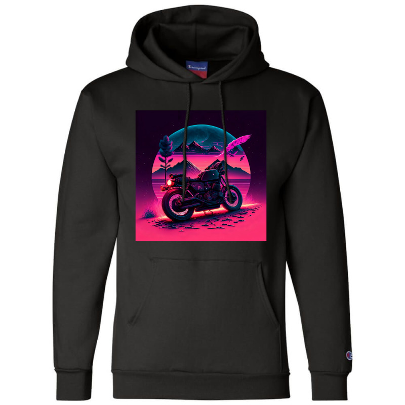 Motorcycle Retro Synthwave Champion Hoodie by Agus Creative | Artistshot