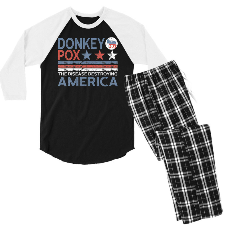 Donkey Pox The Disease Destroying America Funny Anti Biden Men's 3/4 Sleeve Pajama Set | Artistshot