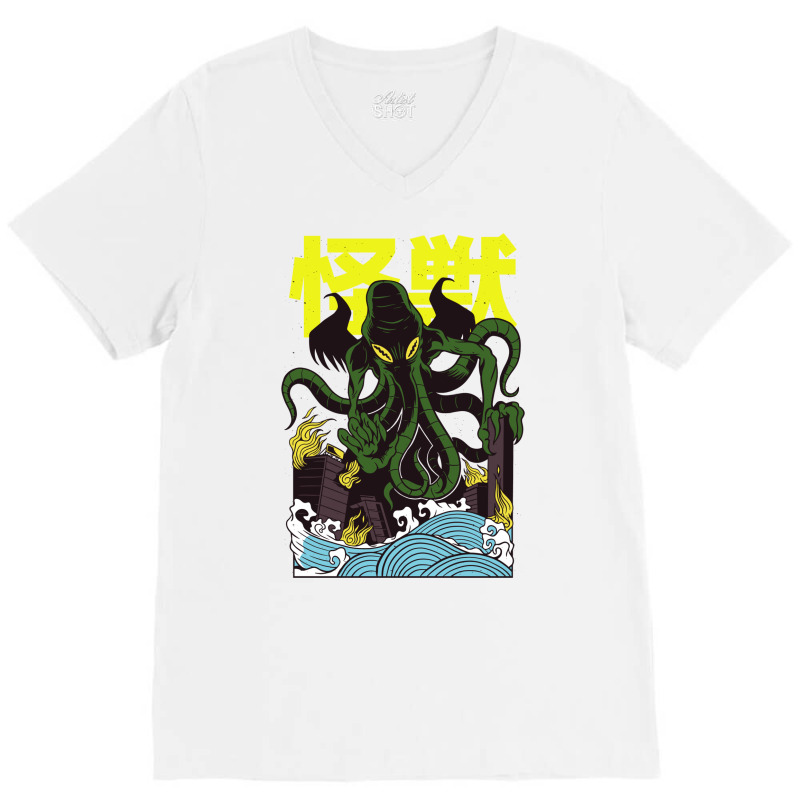 Japanese Cthulhu V-neck Tee | Artistshot