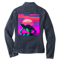 Beach Sunset Tortoise Painted Alligator Snapping Turtle T Shirt Ladies Denim Jacket | Artistshot