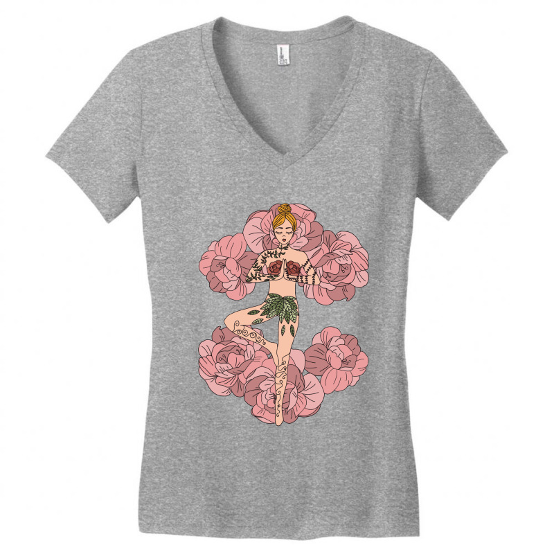 Yoga Girl On Roses Women's V-Neck T-Shirt by My petites beautes | Artistshot