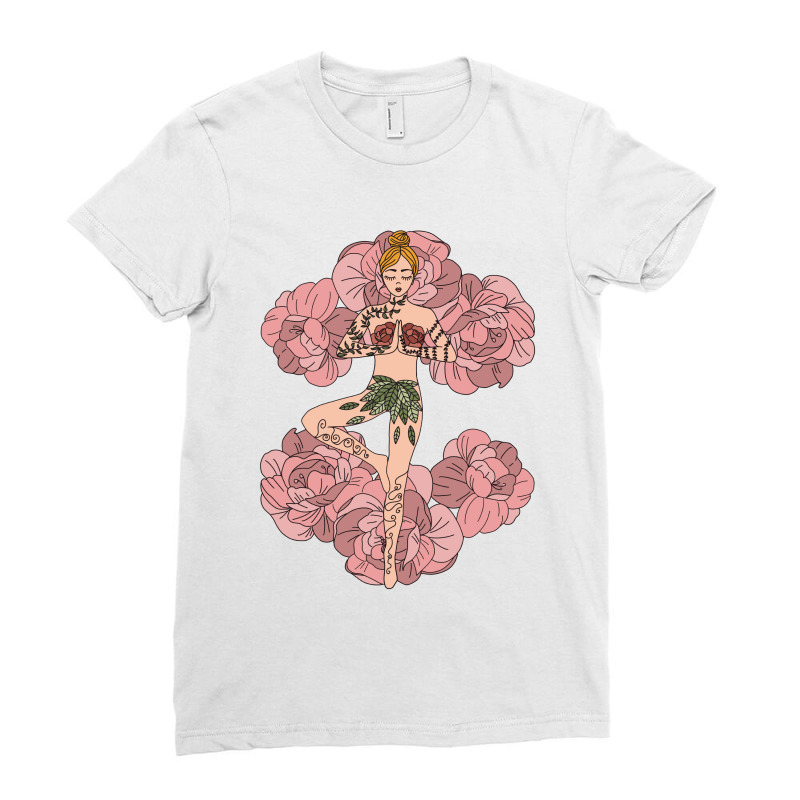 Yoga Girl On Roses Ladies Fitted T-Shirt by My petites beautes | Artistshot