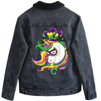 Jester Rainbow Unicorn Design Mardi Gras Mask Costume T Shirt Unisex Sherpa-lined Denim Jacket | Artistshot