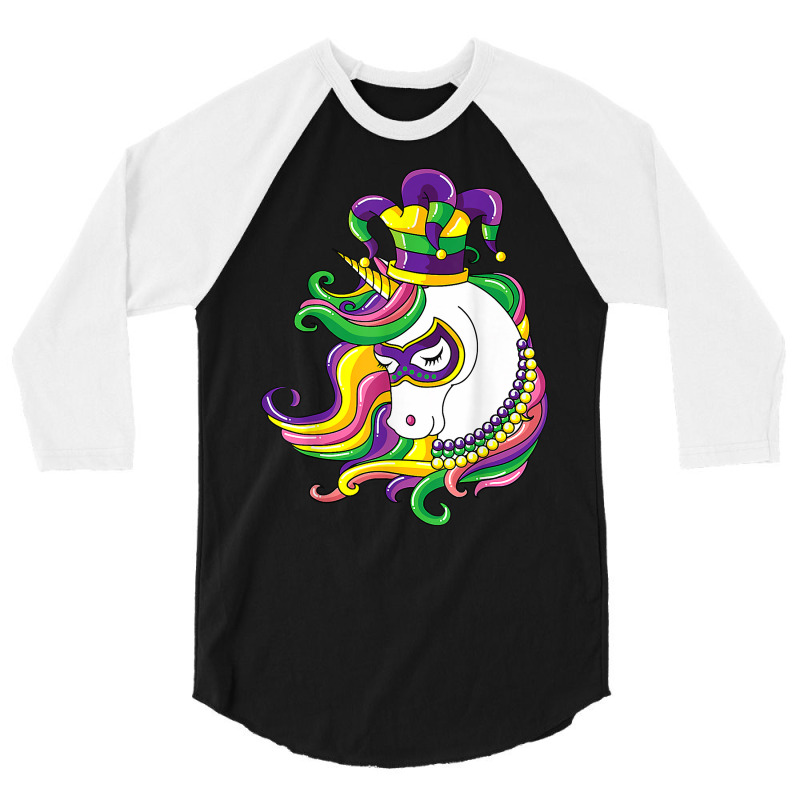 Jester Rainbow Unicorn Design Mardi Gras Mask Costume T Shirt 3/4 Sleeve Shirt | Artistshot