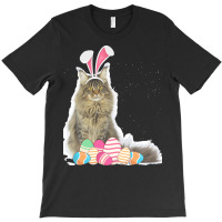 Easter Day T  Shirt Easter Cat Maine Coon With Bunny Ears & Eggs Gift T-shirt | Artistshot