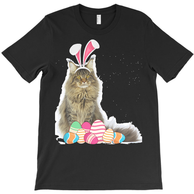 Easter Day T  Shirt Easter Cat Maine Coon With Bunny Ears & Eggs Gift T-Shirt by larmstrong437 | Artistshot