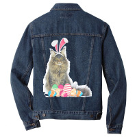 Easter Day T  Shirt Easter Cat Maine Coon With Bunny Ears & Eggs Gift Men Denim Jacket | Artistshot