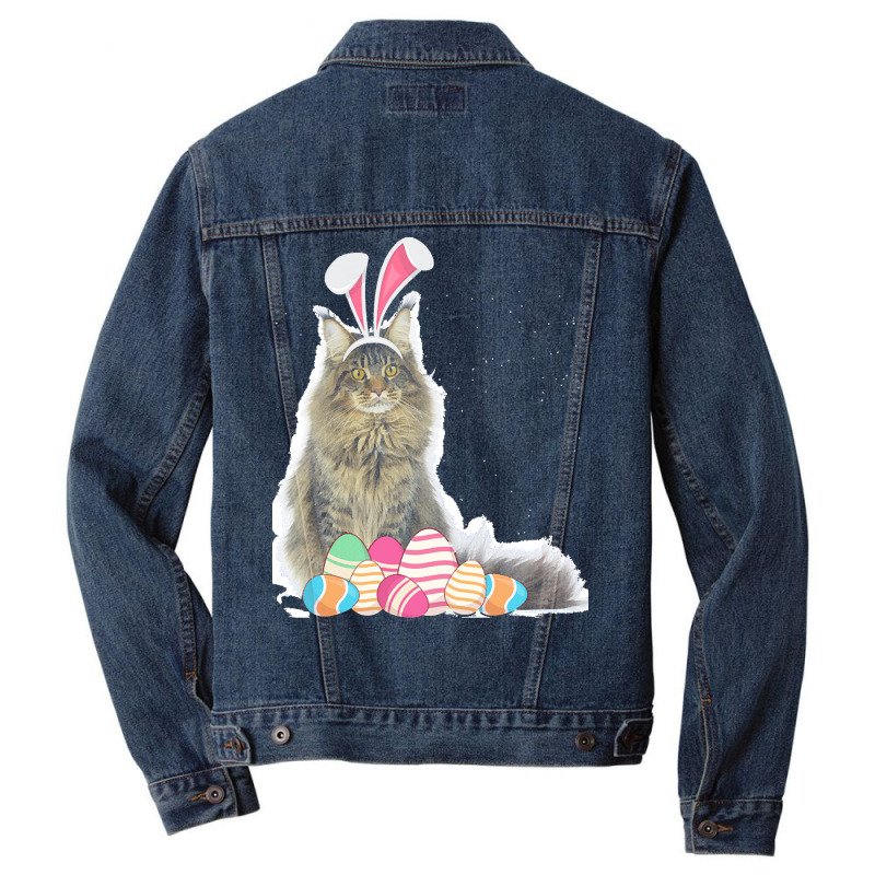 Easter Day T  Shirt Easter Cat Maine Coon With Bunny Ears & Eggs Gift Men Denim Jacket by larmstrong437 | Artistshot