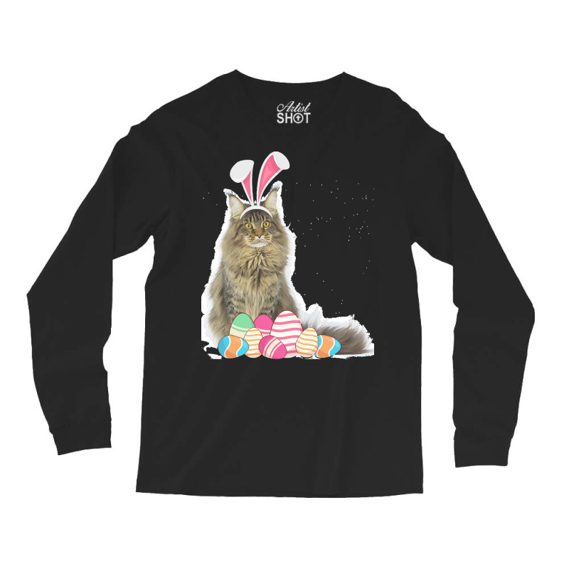 Easter Day T  Shirt Easter Cat Maine Coon With Bunny Ears & Eggs Gift Long Sleeve Shirts by larmstrong437 | Artistshot