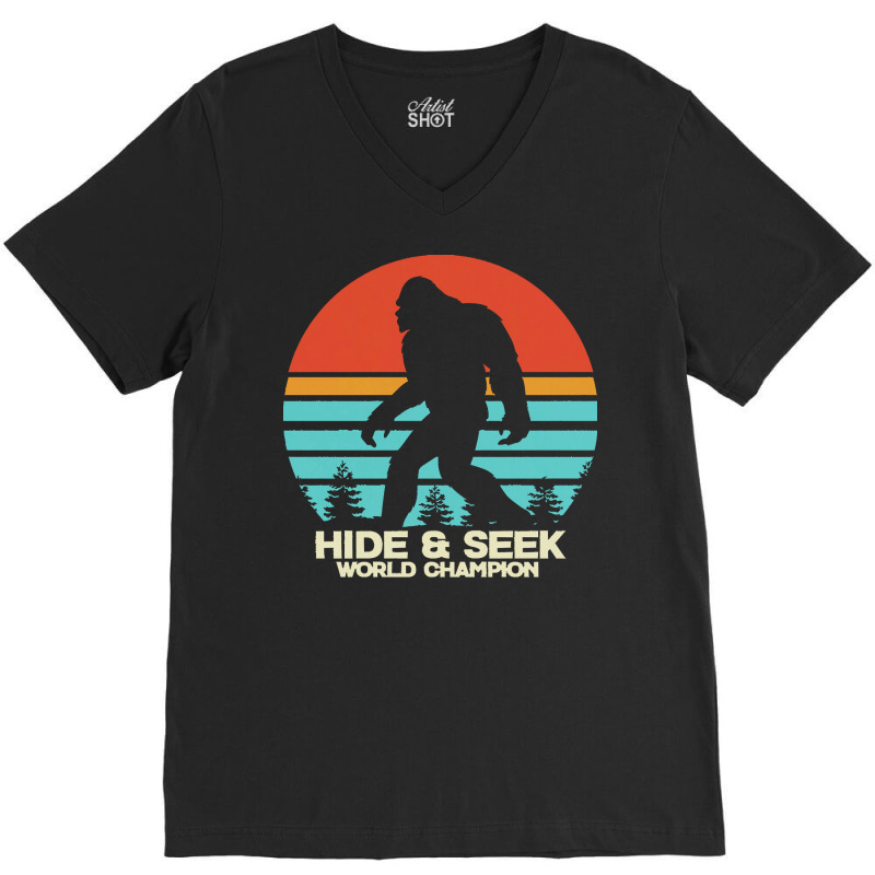 Bigfoot T  Shirt Retro Bigfoot Hide & Seek World Champion 4 V-Neck Tee by ryan41603 | Artistshot