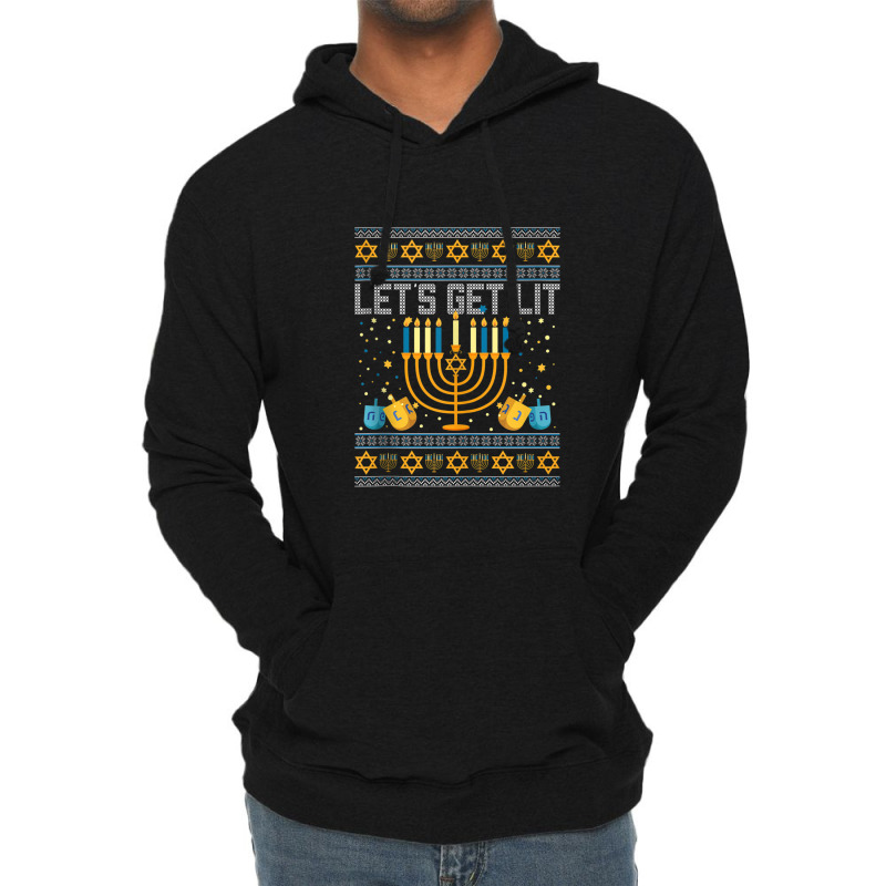 Lets Get Lit Menorah Jewish Pun Ugly Hanukkah Chanukkah Xmas Tank Top Lightweight Hoodie | Artistshot