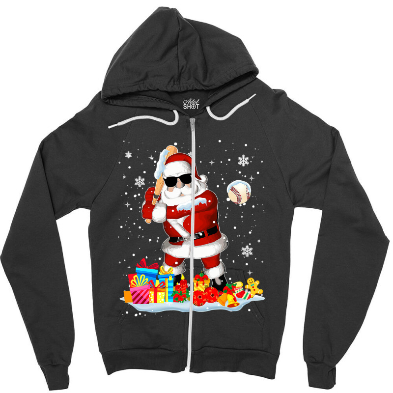 Baseball Santa Playing Baseball Cool Christmas Santa Baseball Zipper Hoodie by Irena D Good | Artistshot