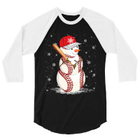 Baseball Sports Baseball Snowman Snowflakes Baseball Bat Christmas 3/4 Sleeve Shirt | Artistshot