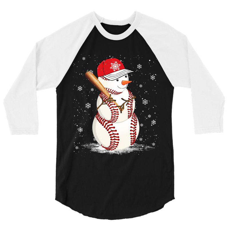 Baseball Sports Baseball Snowman Snowflakes Baseball Bat Christmas 3/4 Sleeve Shirt by Irena D Good | Artistshot