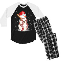 Baseball Sports Baseball Snowman Snowflakes Baseball Bat Christmas Men's 3/4 Sleeve Pajama Set | Artistshot