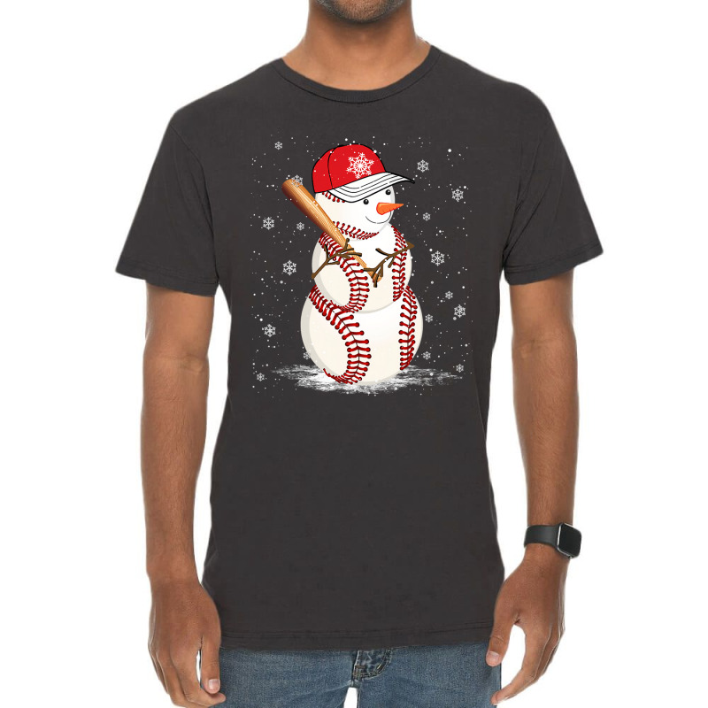 Baseball Sports Baseball Snowman Snowflakes Baseball Bat Christmas Vintage T-Shirt by Irena D Good | Artistshot