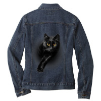 Black Cat Yellow Eyes  Cats Tee  Gifts Ladies Denim Jacket | Artistshot