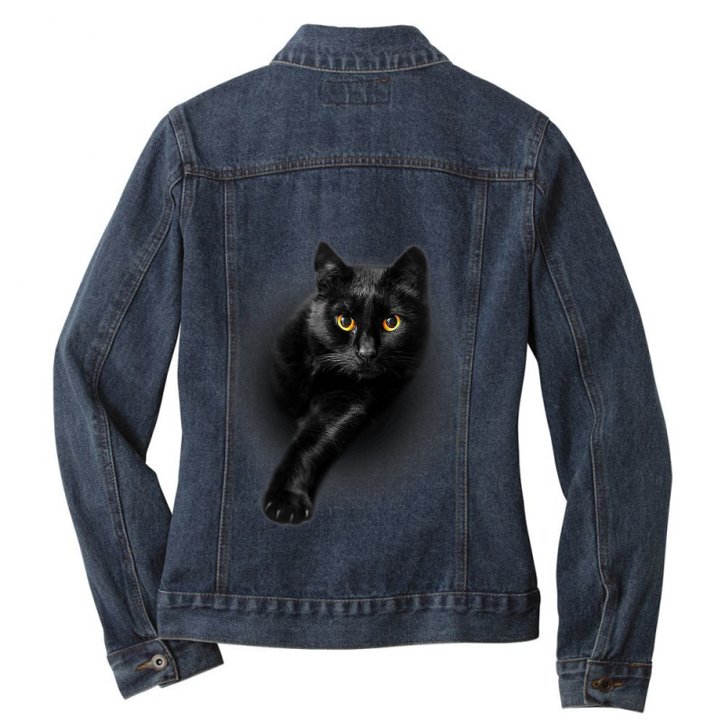 Black Cat Yellow Eyes  Cats Tee  Gifts Ladies Denim Jacket by KimberleeWilson786 | Artistshot