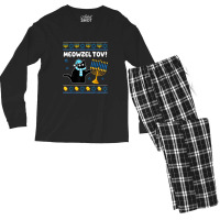 Meowzel Tov Chanukah Jewish Black Cat Hanukkah Ugly Sweater Men's Long Sleeve Pajama Set | Artistshot