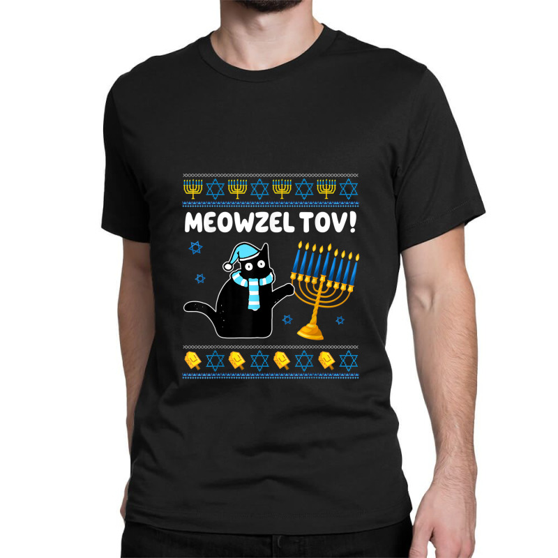 Meowzel Tov Chanukah Jewish Black Cat Hanukkah Ugly Sweater Classic T-shirt | Artistshot