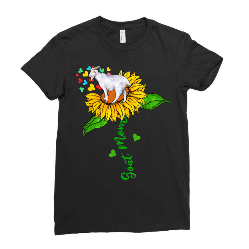 Goat Mom Cute Farm Animals On Sunflower Farmer Mother's Day T Shirt Ladies Fitted T-Shirt by saterseim | Artistshot