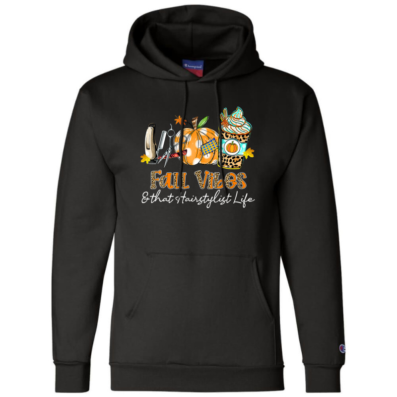 Fall Vibes & That Hairstylist Life Scissors Comb Pumpkin Champion Hoodie by coderakoput2 | Artistshot