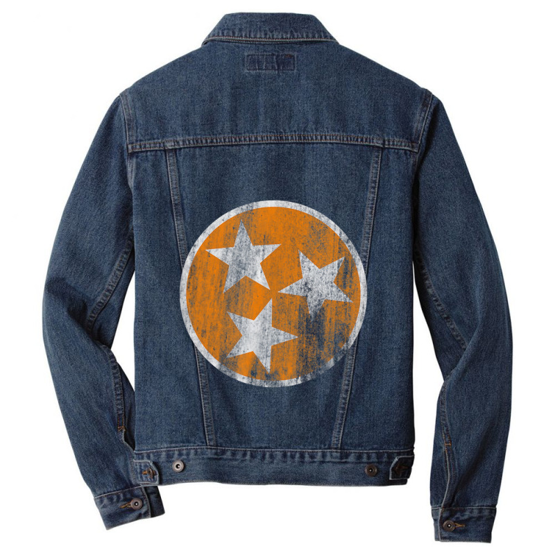 Orange Tennessee Flag Volunteer State Tri Stars Tennessee Men Denim Jacket by ChristinaMarieCavanaugh | Artistshot