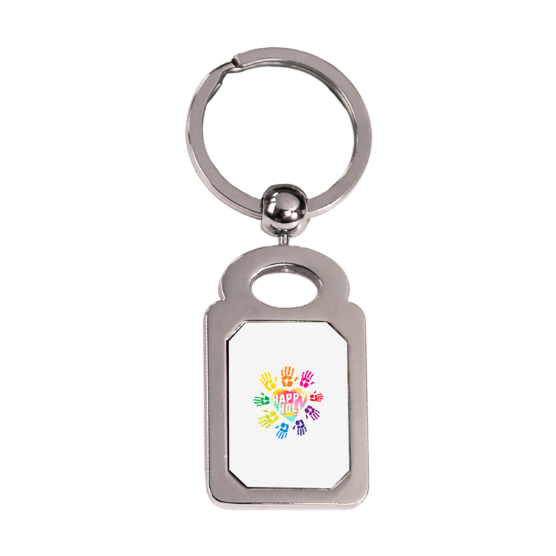 Happy Holi Colorful Hands Print Colors India Dance Hindu Fes T Shirt Silver Rectangle Keychain | Artistshot