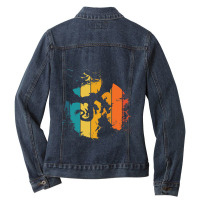 Vintage Cool Dragon Silhouette On The Retro Sunset Dragons Ladies Denim Jacket | Artistshot