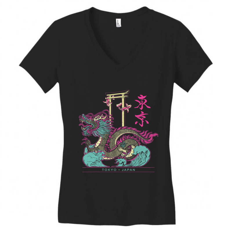 Vintage Dragon Japan Toyko Retro 80’s Style Women's V-Neck T-Shirt by MELISSABISHOP | Artistshot