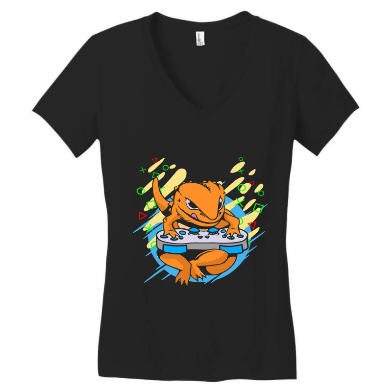 Pagona Bearded Dragon Gaming Console For Herpetologist Women's V-Neck T-Shirt by XAVIERESPREE | Artistshot