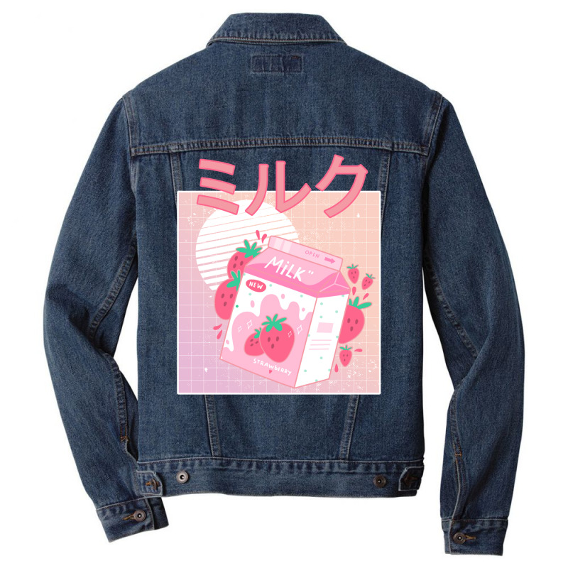 Japanese Aesthetics Kawaii Strawberry Milk Shake Men Denim Jacket | Artistshot