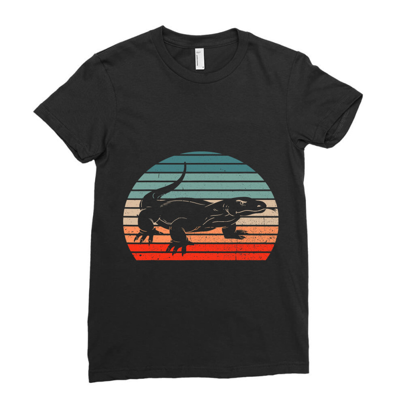 Vintage Komodo Dragon Reptile Retro Sunset Funny Zookeeper Ladies Fitted T-Shirt by MELISSABISHOP | Artistshot