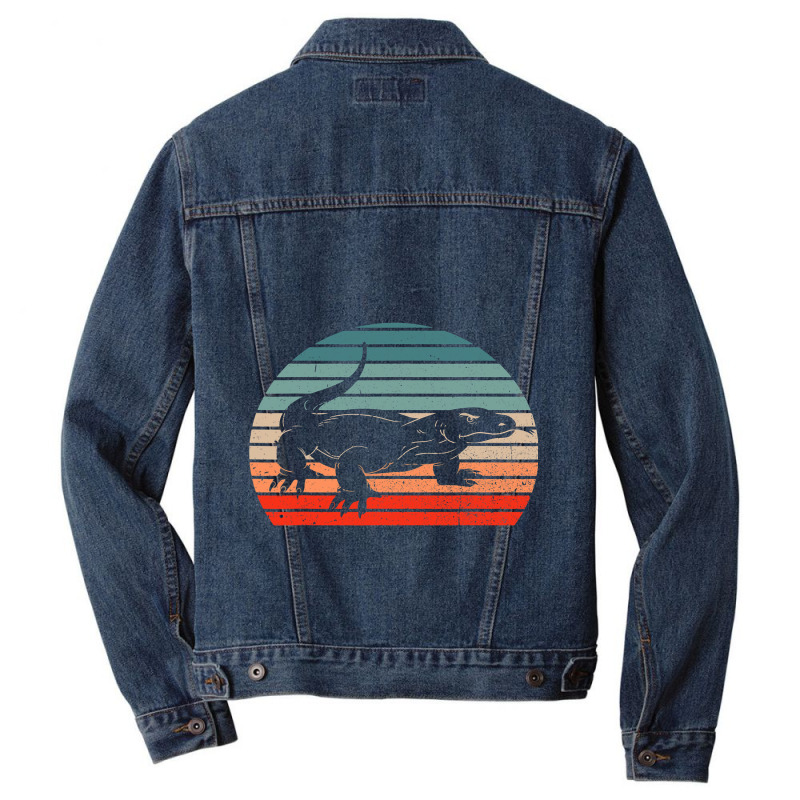 Vintage Komodo Dragon Reptile Retro Sunset Funny Zookeeper Men Denim Jacket by MELISSABISHOP | Artistshot