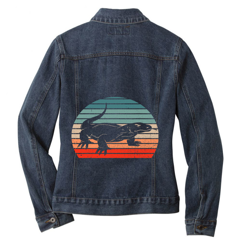 Vintage Komodo Dragon Reptile Retro Sunset Funny Zookeeper Ladies Denim Jacket by MELISSABISHOP | Artistshot