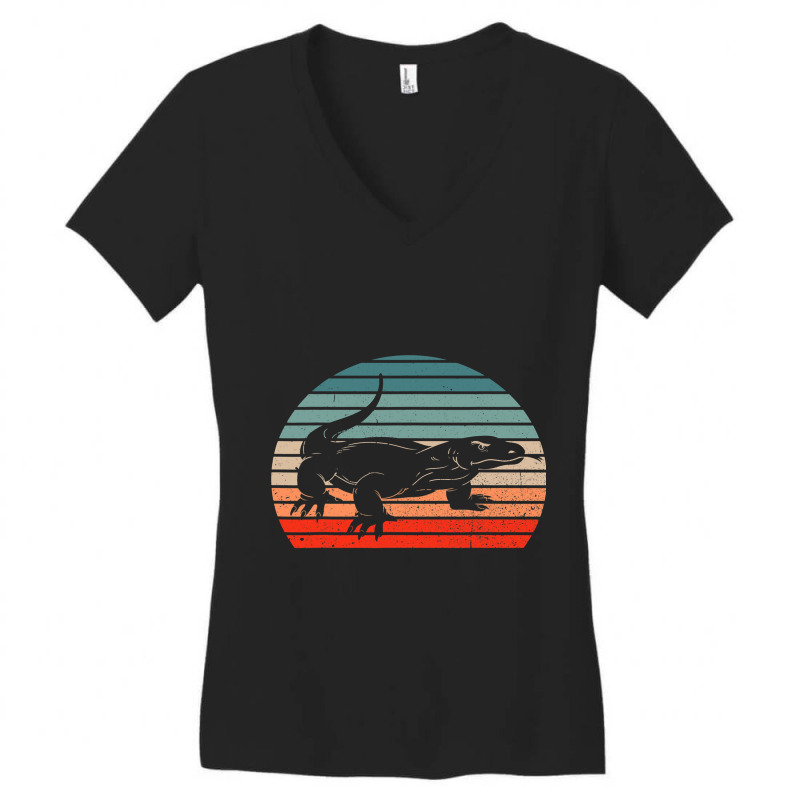 Vintage Komodo Dragon Reptile Retro Sunset Funny Zookeeper Women's V-Neck T-Shirt by MELISSABISHOP | Artistshot