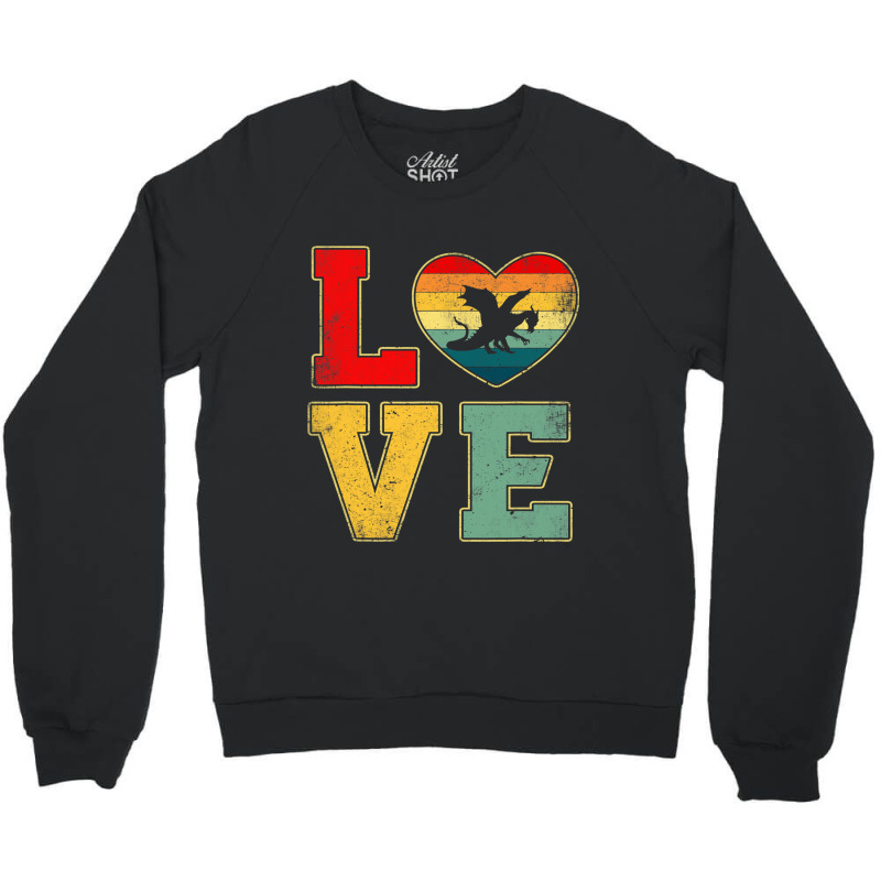 Vintage Love Dragon Retro 70s 80s Heart Farm Animals Crewneck Sweatshirt by MELISSABISHOP | Artistshot