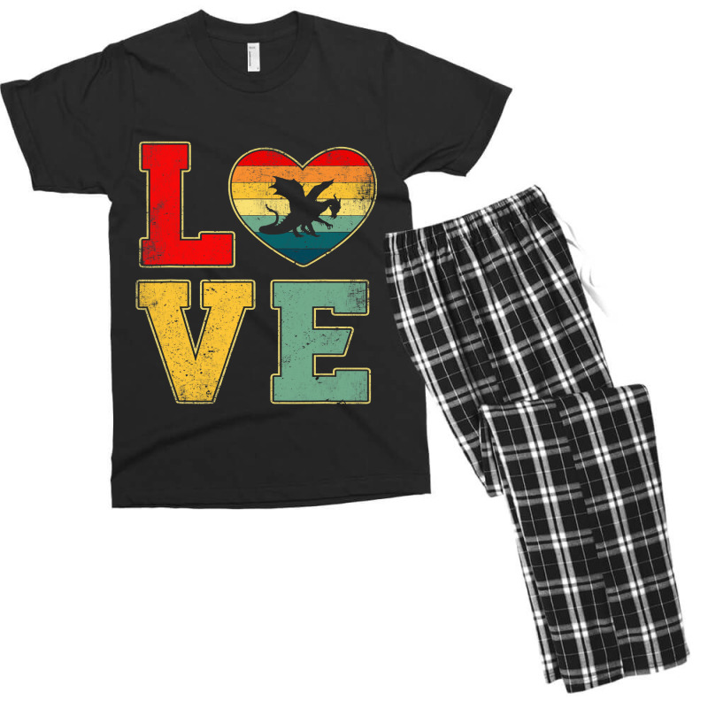 Vintage Love Dragon Retro 70s 80s Heart Farm Animals Men's T-shirt Pajama Set by MELISSABISHOP | Artistshot