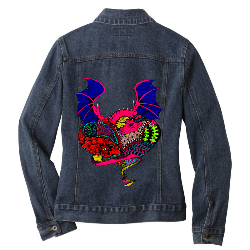 Vintage Pink Dragon Cool Heart Art Ladies Denim Jacket by MELISSABISHOP | Artistshot