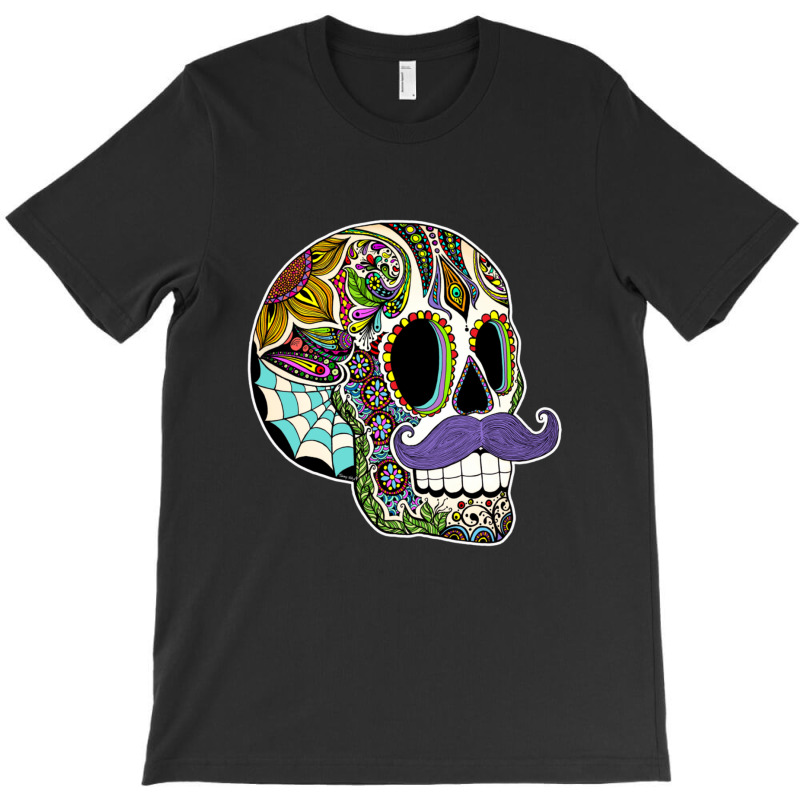 Mustache Sugar Skull (color Version) T-shirt | Artistshot