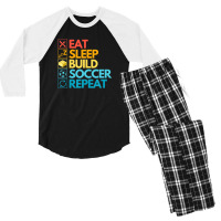 Master Builder Cute Block Building Soccer Vintage Men's 3/4 Sleeve Pajama Set | Artistshot