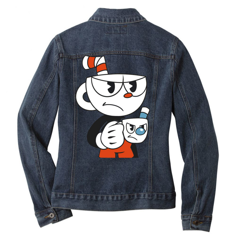 Cuphead And Mugman Angry Ladies Denim Jacket by llenoskadjuv | Artistshot