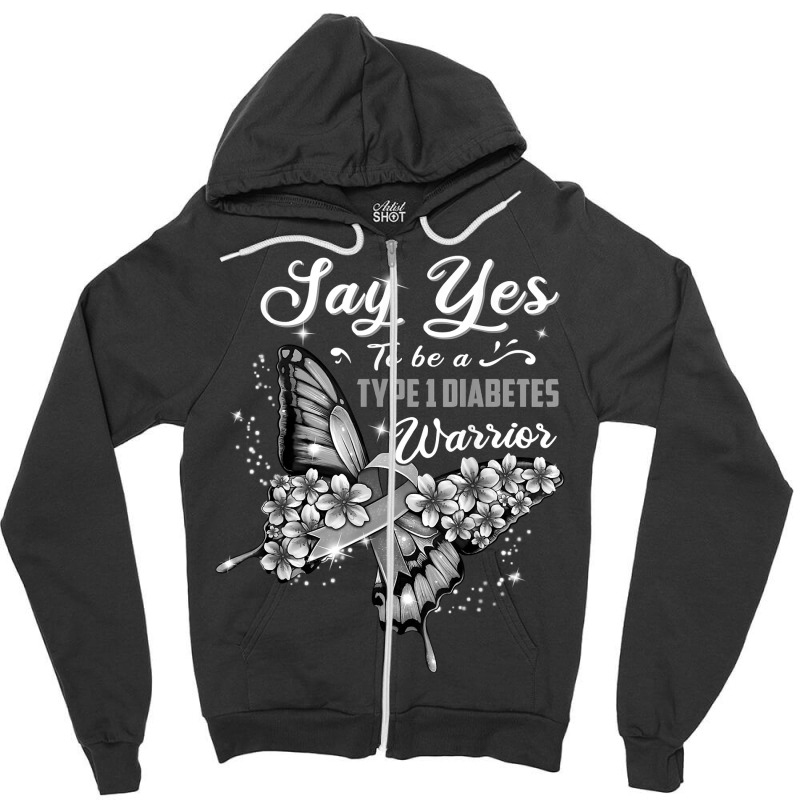 Type 1 Diabetes Warrior Grey Butterfly Womens T Shirt Zipper Hoodie | Artistshot