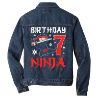 Little Ninja Kid Seven Years Old 7th Natal Birthday Party T Shirt Men Denim Jacket | Artistshot