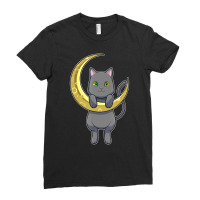 Cat Night Moon Ladies Fitted T-shirt | Artistshot