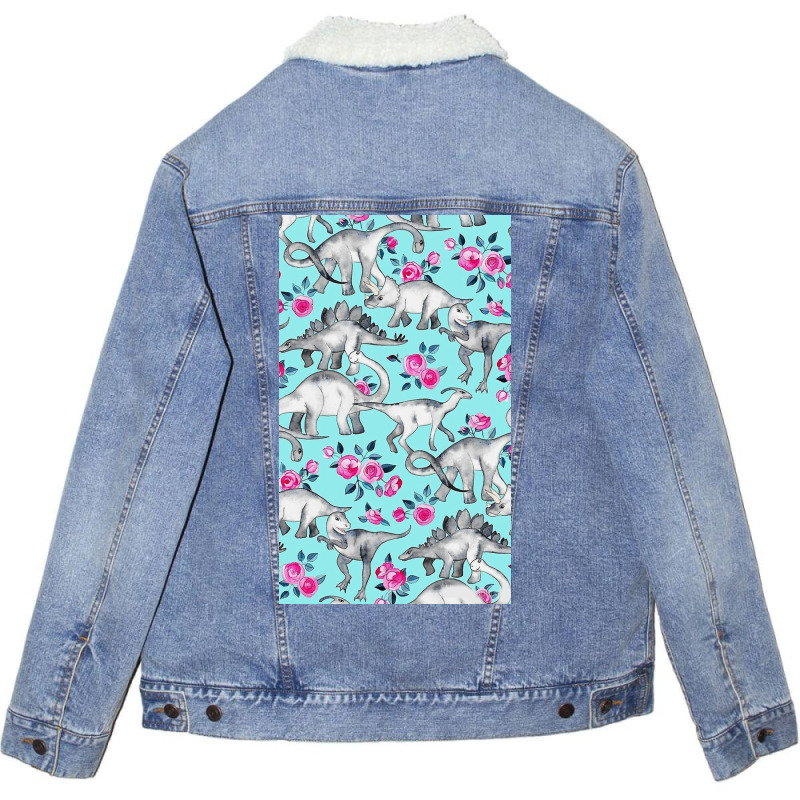 Dinosaurs And Roses Unisex Sherpa-Lined Denim Jacket by Slackftg | Artistshot